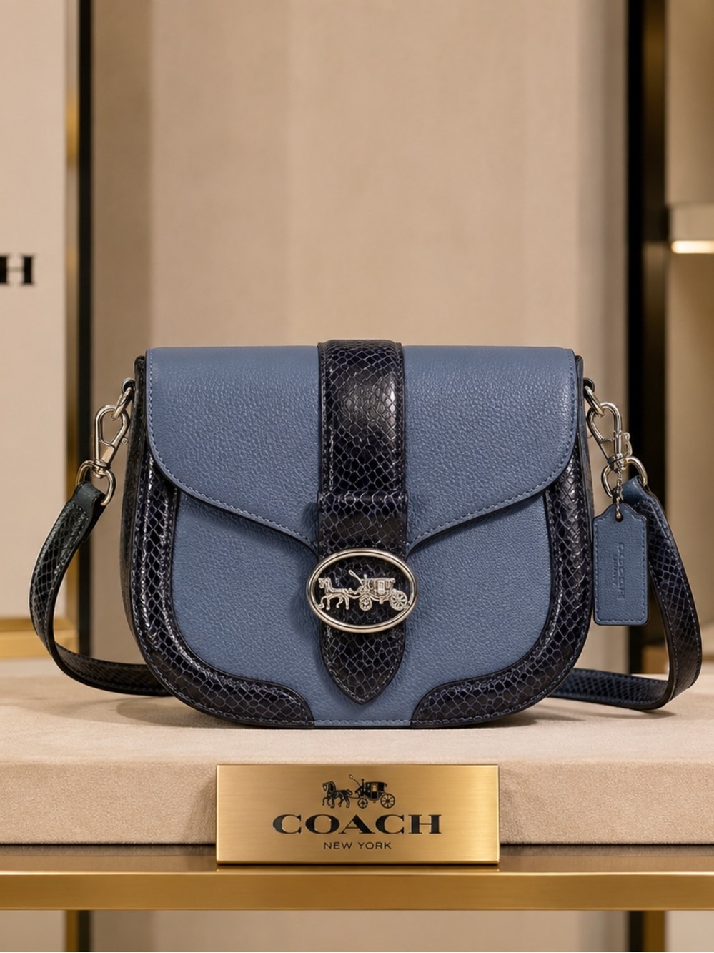 COACH Snake Embossed Georgie Saddle Bag